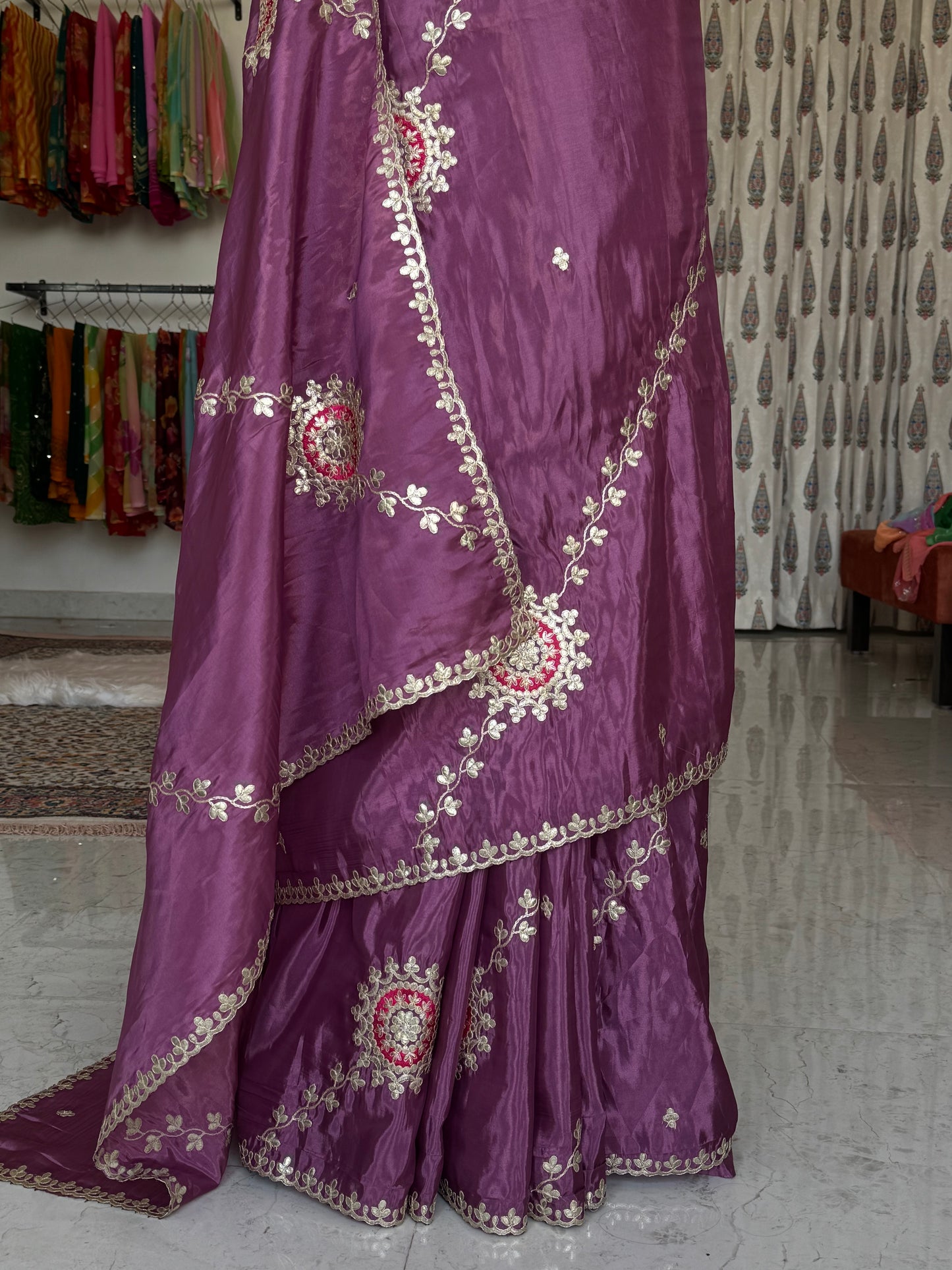 Organza saree with gota look