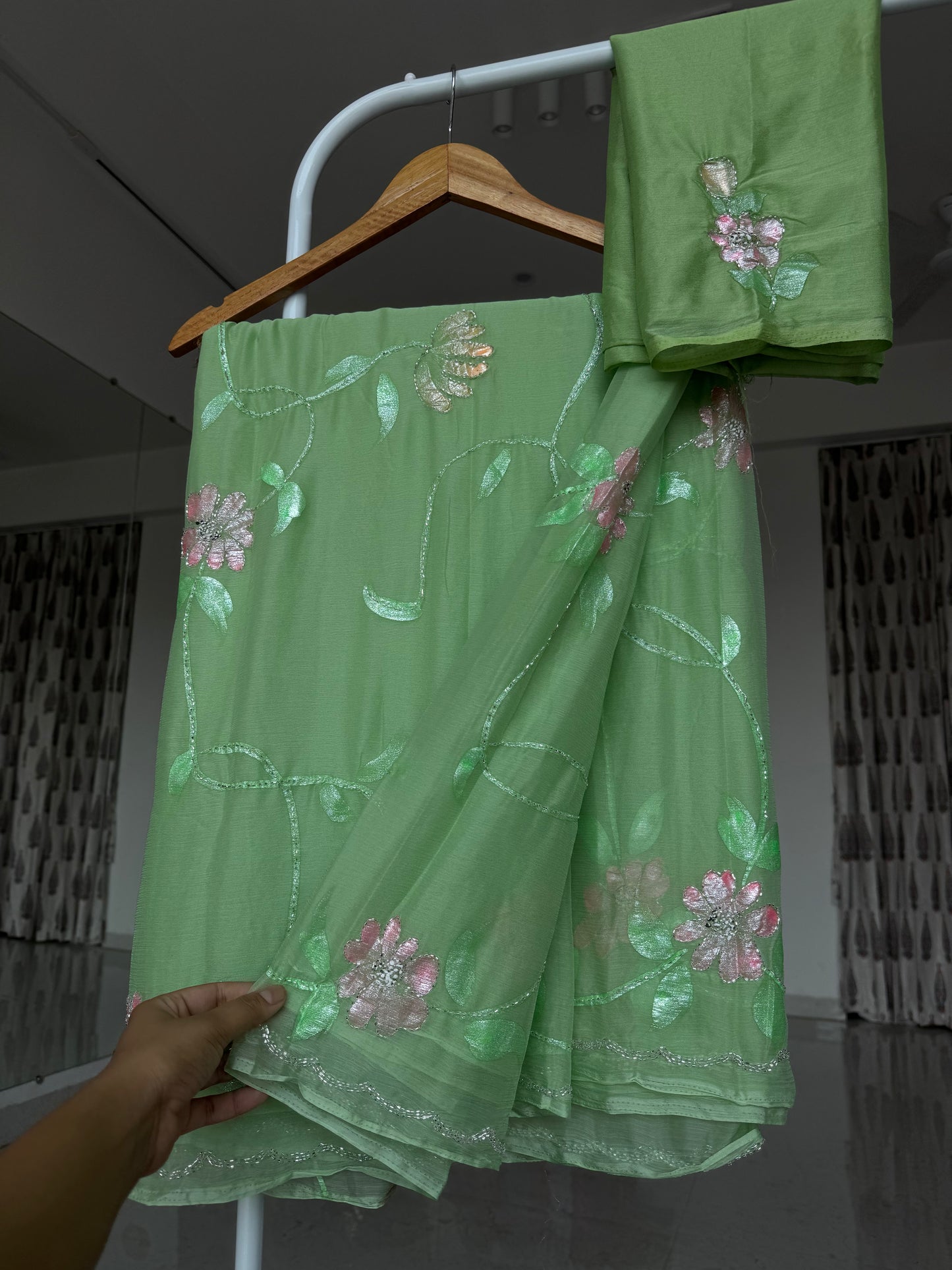 Painted saree with kardana work