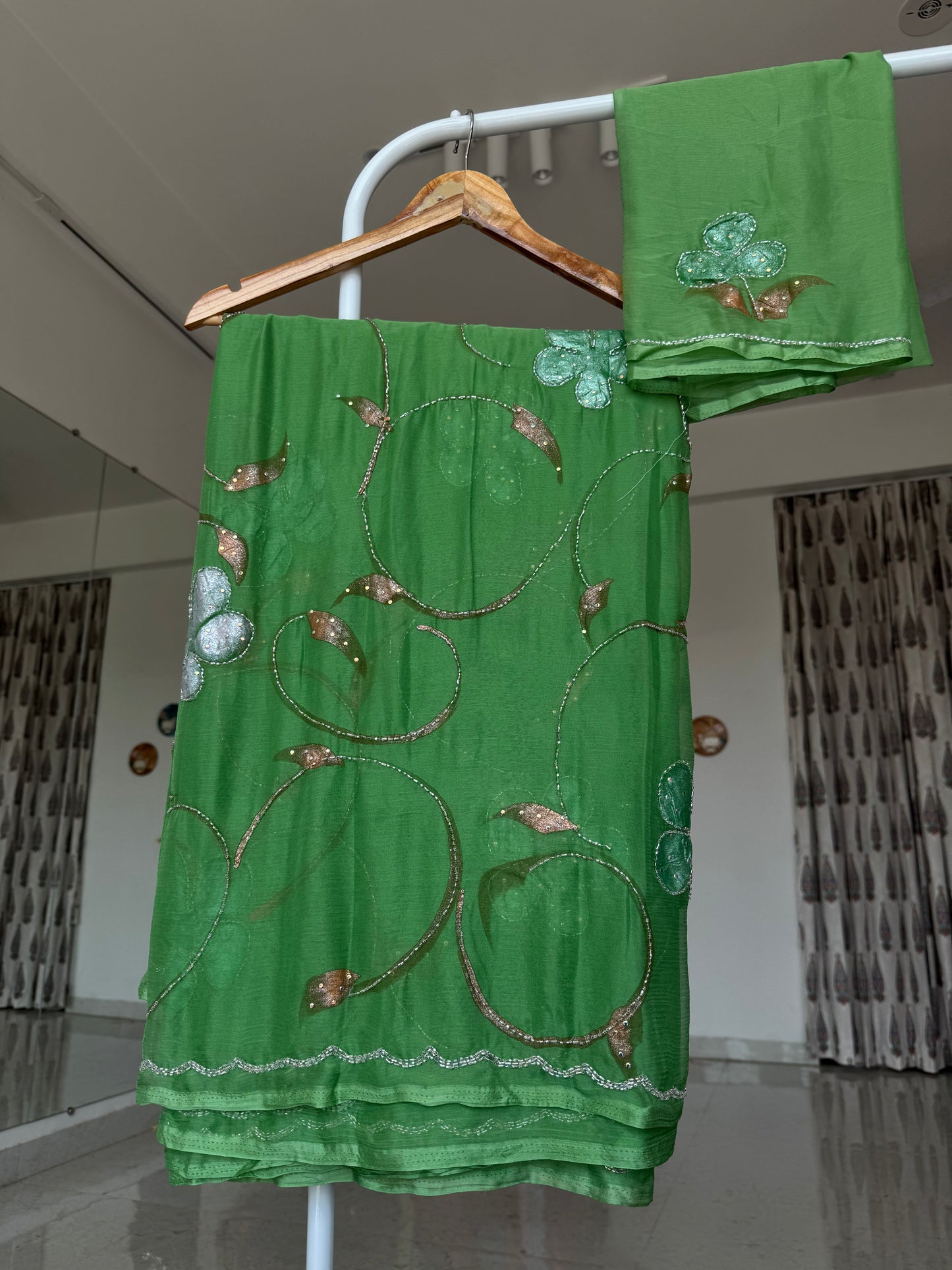 Painted saree with kardana work