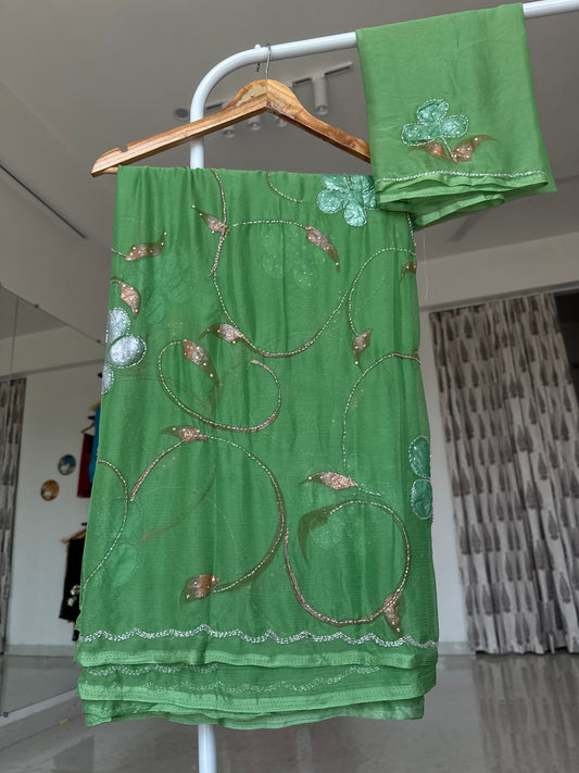 Painted saree with kardana work
