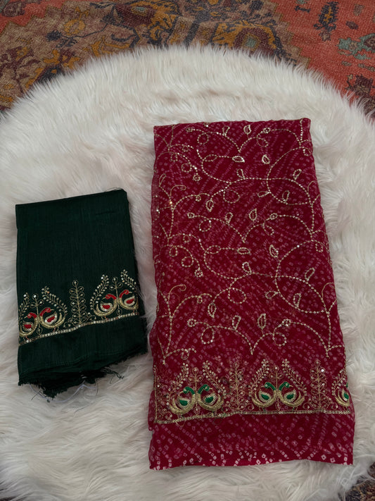 Aari sitara jaal work bandhani