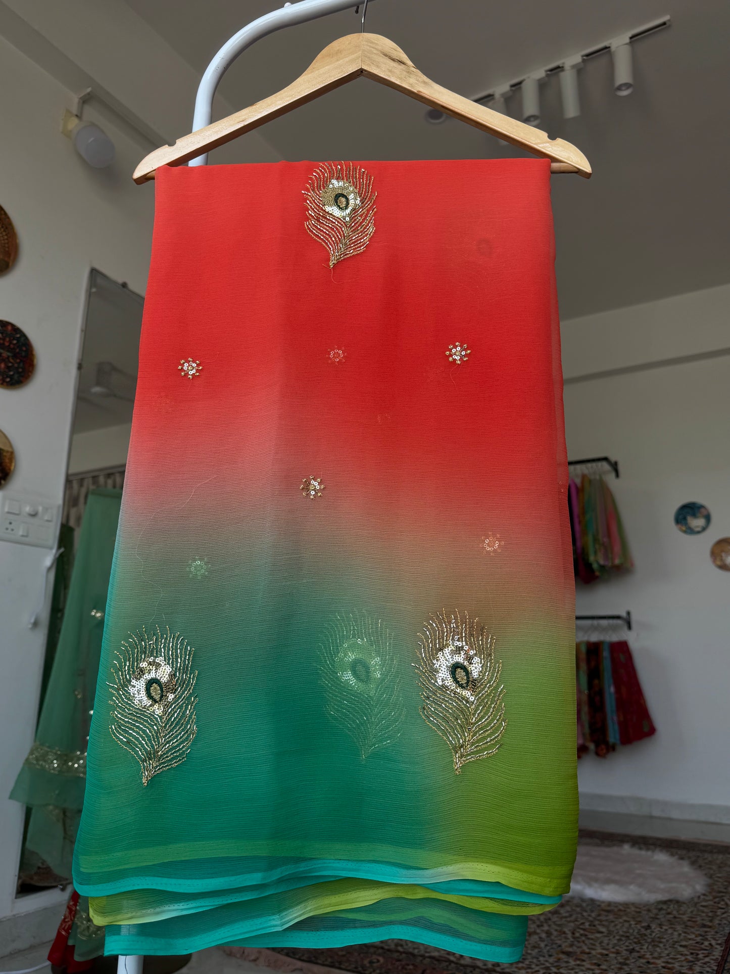 Multicolour saree with handwork