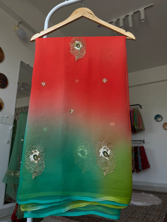 Multicolour saree with handwork