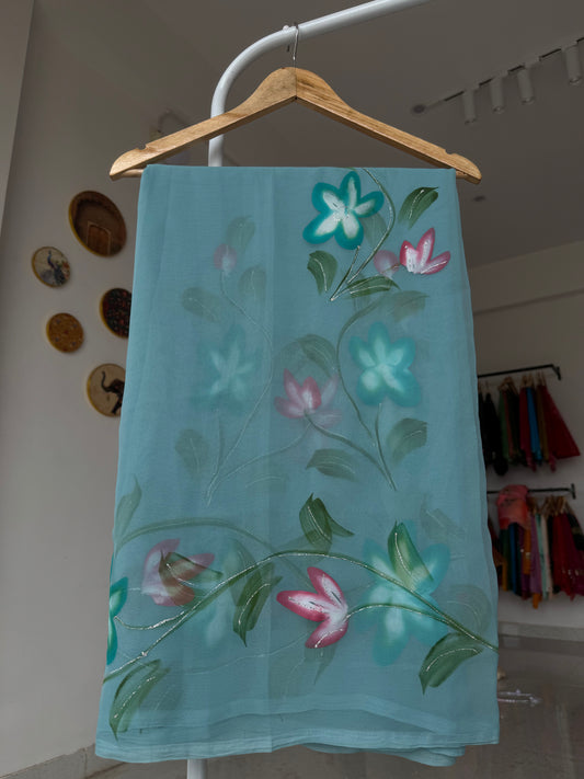 Brush paint saree with shimmer work -bp11