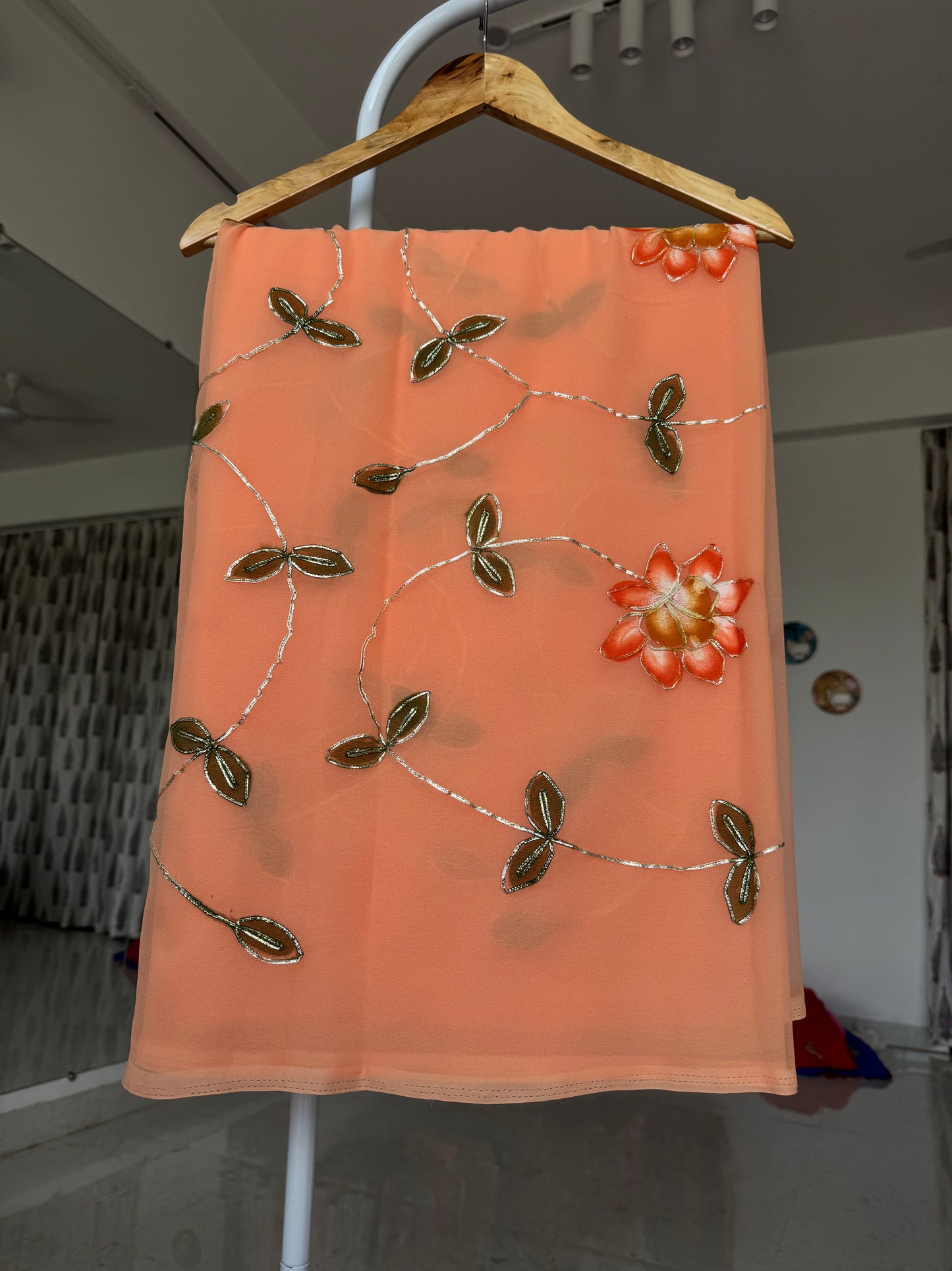 Brush paint saree with gota work