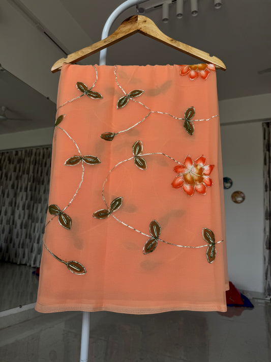 Brush paint saree with gota work