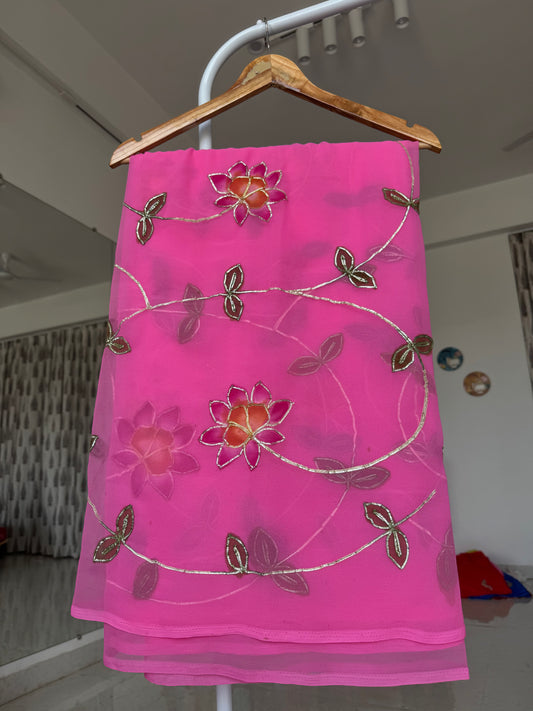 Brush paint saree with gota work