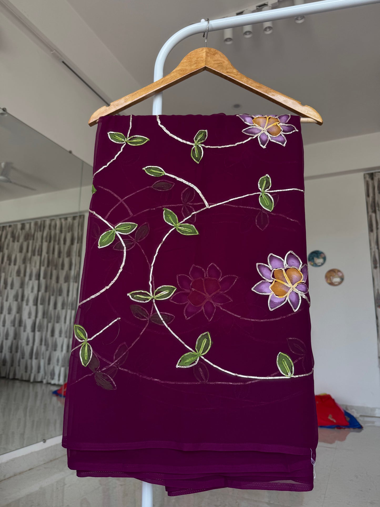 Brush paint saree with gota work