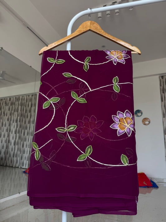 Brush paint saree with gota work