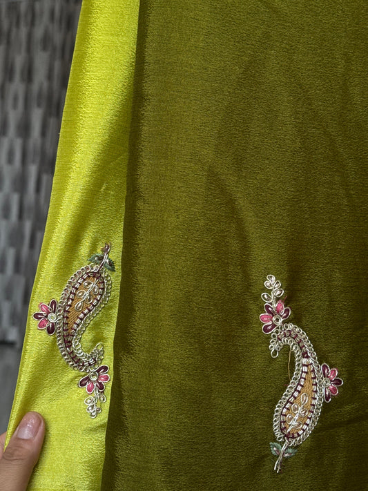Polly chinnon saree with beautiful paan buti