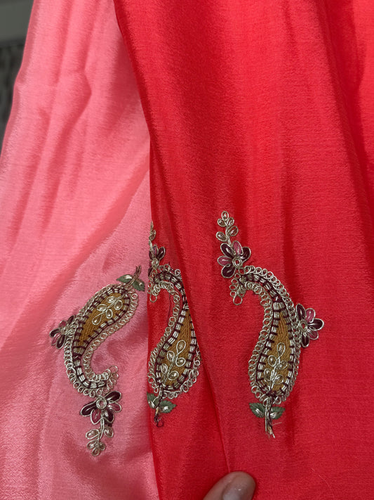 Polly chinnon saree with beautiful paan buti