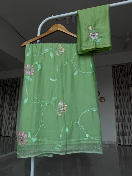 Painted saree with kardana work