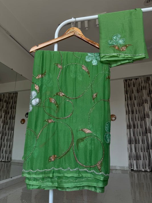 Painted saree with kardana work