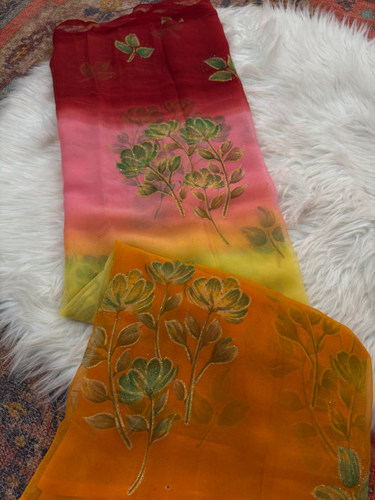 Golden tipki work saree