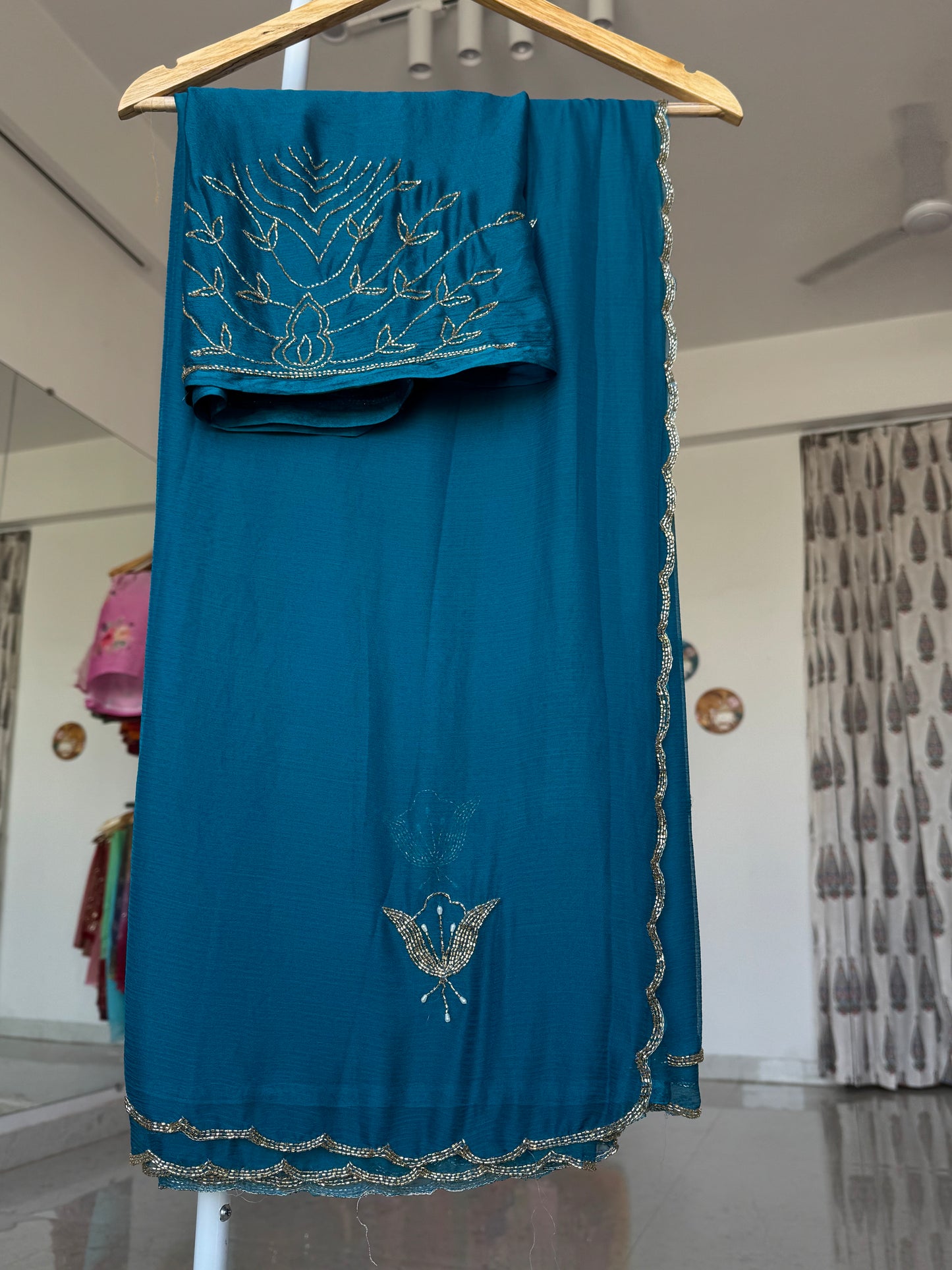 Kadana handwork saree with heavy unstitched blouse