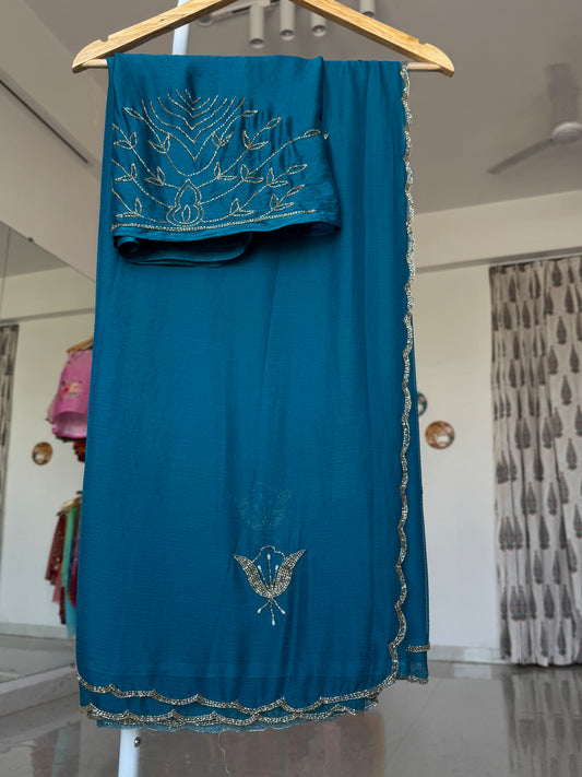 Kadana handwork saree with heavy unstitched blouse