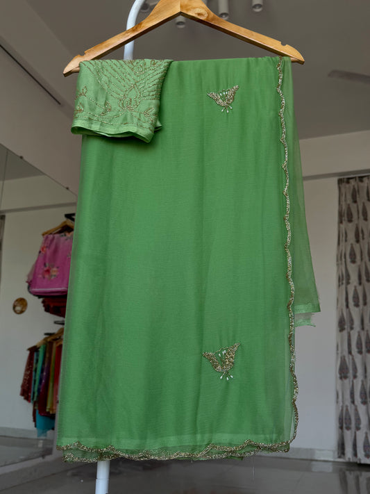 Kadana handwork saree with heavy unstitched blouse