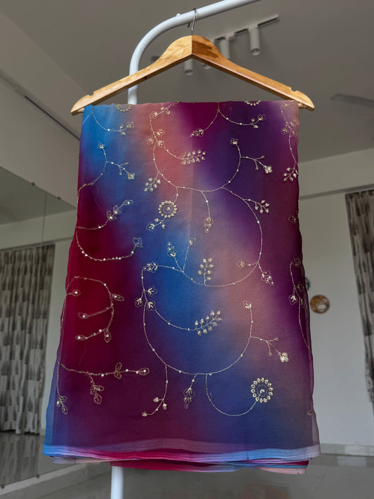 Multi colour saree in aari jaal work