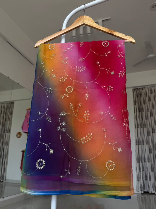 Multi colour saree in aari jaal work