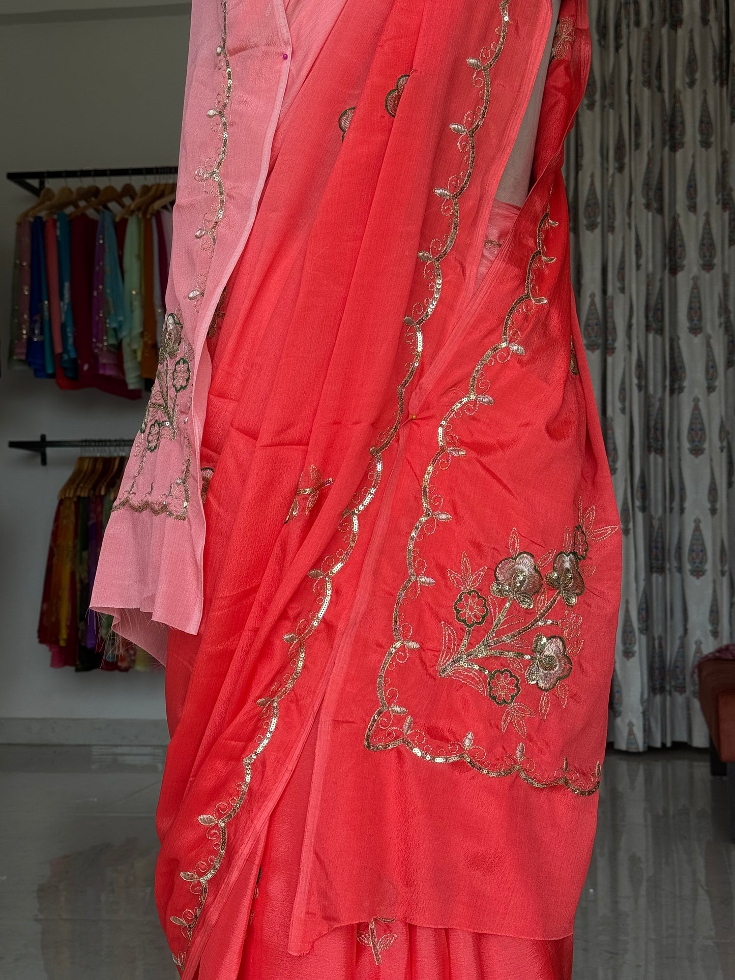 Heavy aari sitara work saree