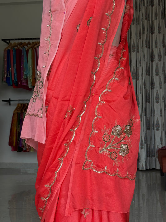 Heavy aari sitara work saree