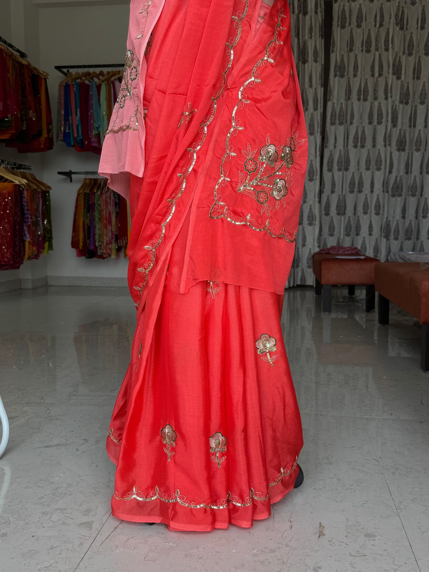 Heavy aari sitara work saree