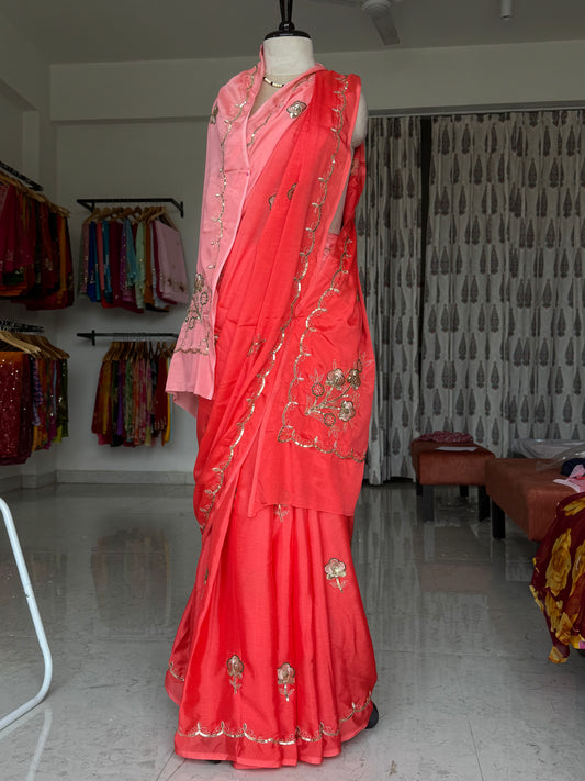 Heavy aari sitara work saree
