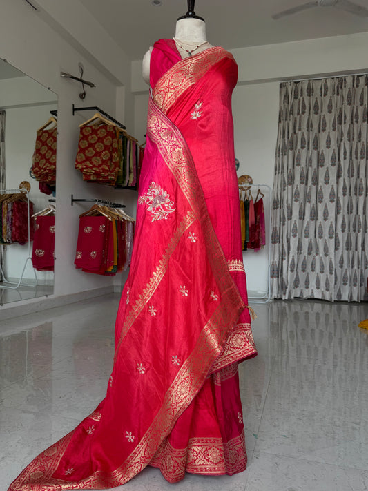 Russian silk saree with beautiful handwork