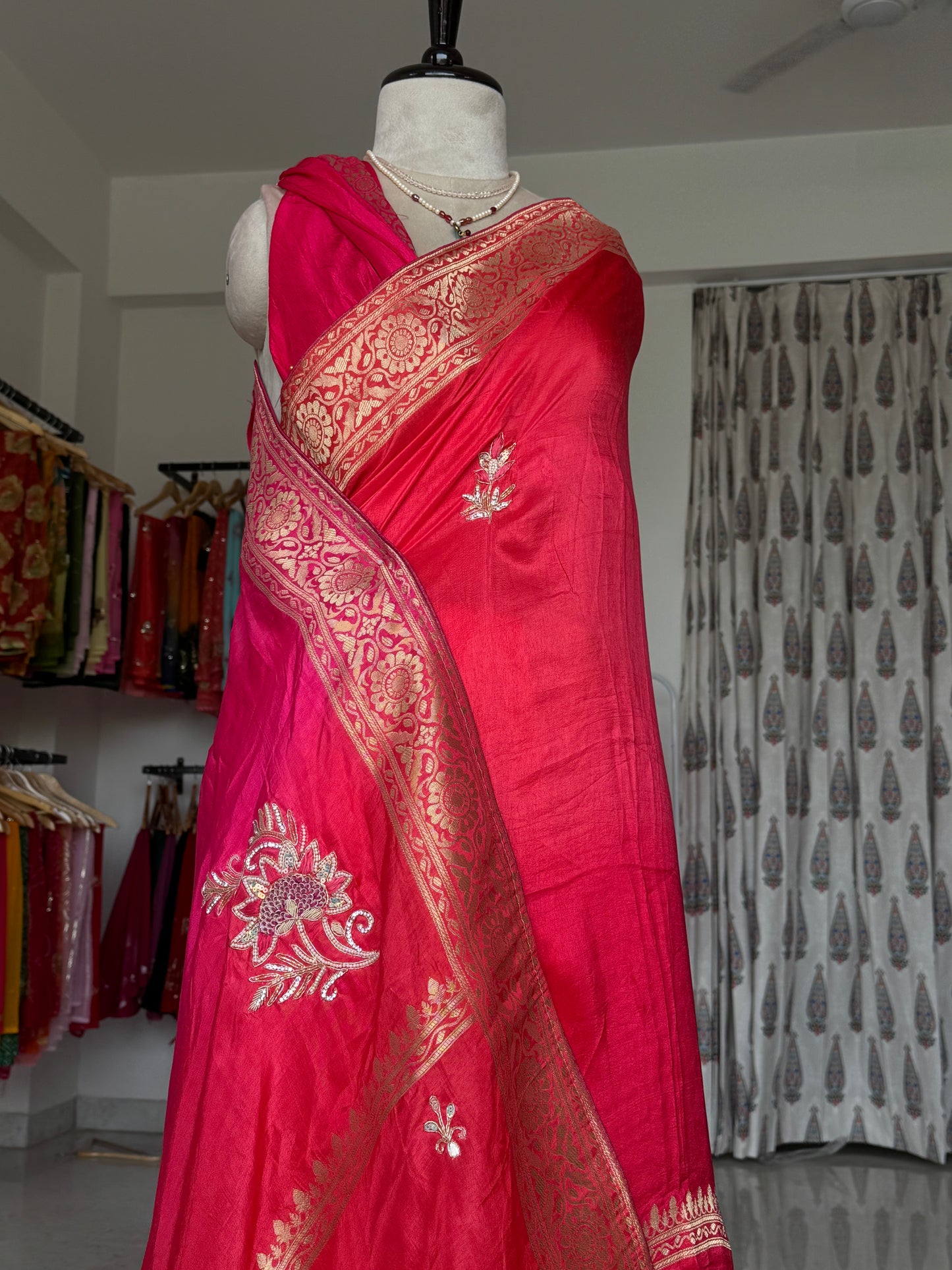 Russian silk saree with beautiful handwork