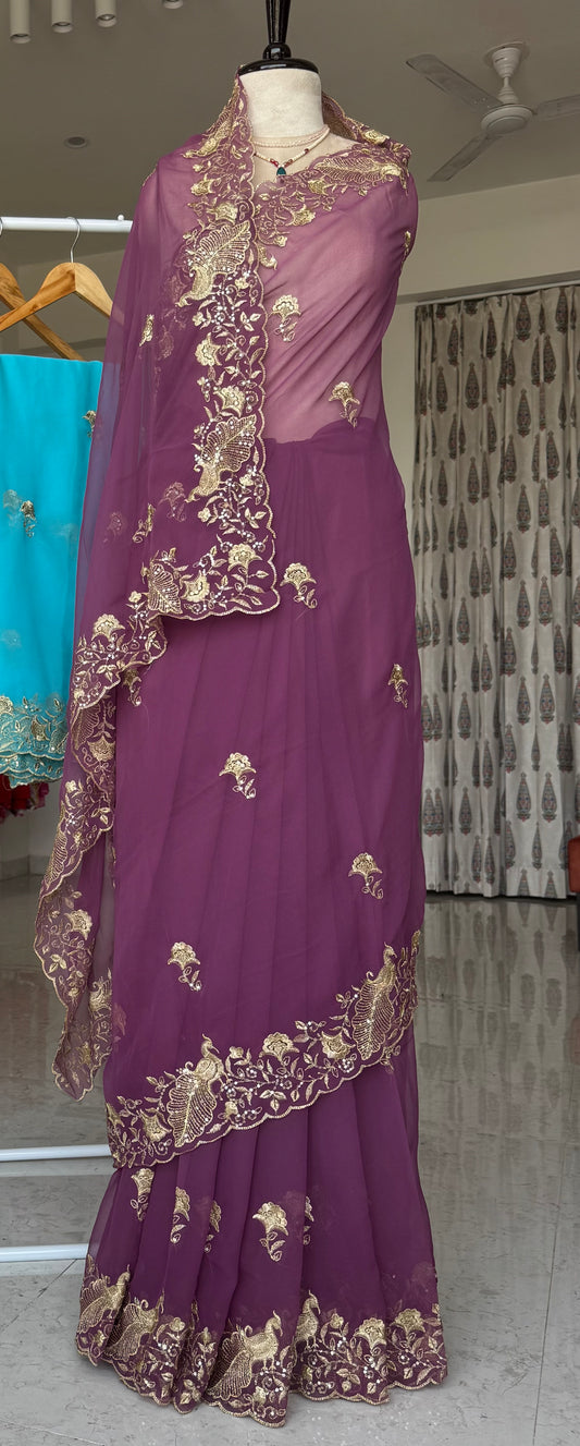 Cut work border saree