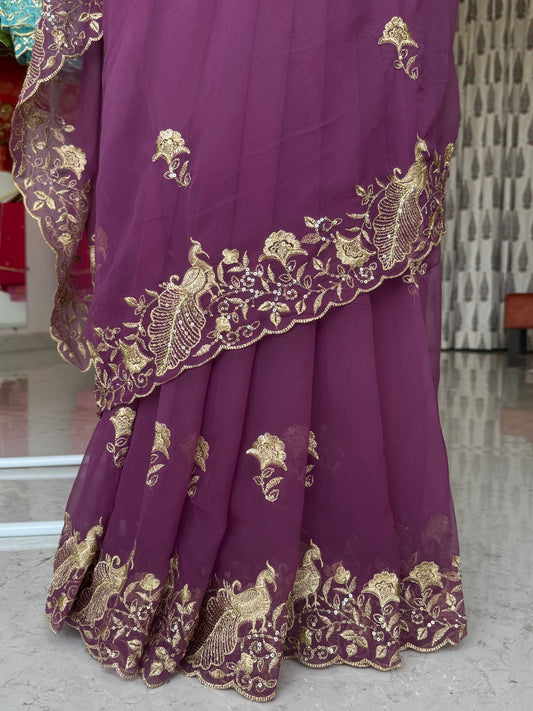 Cut work border saree