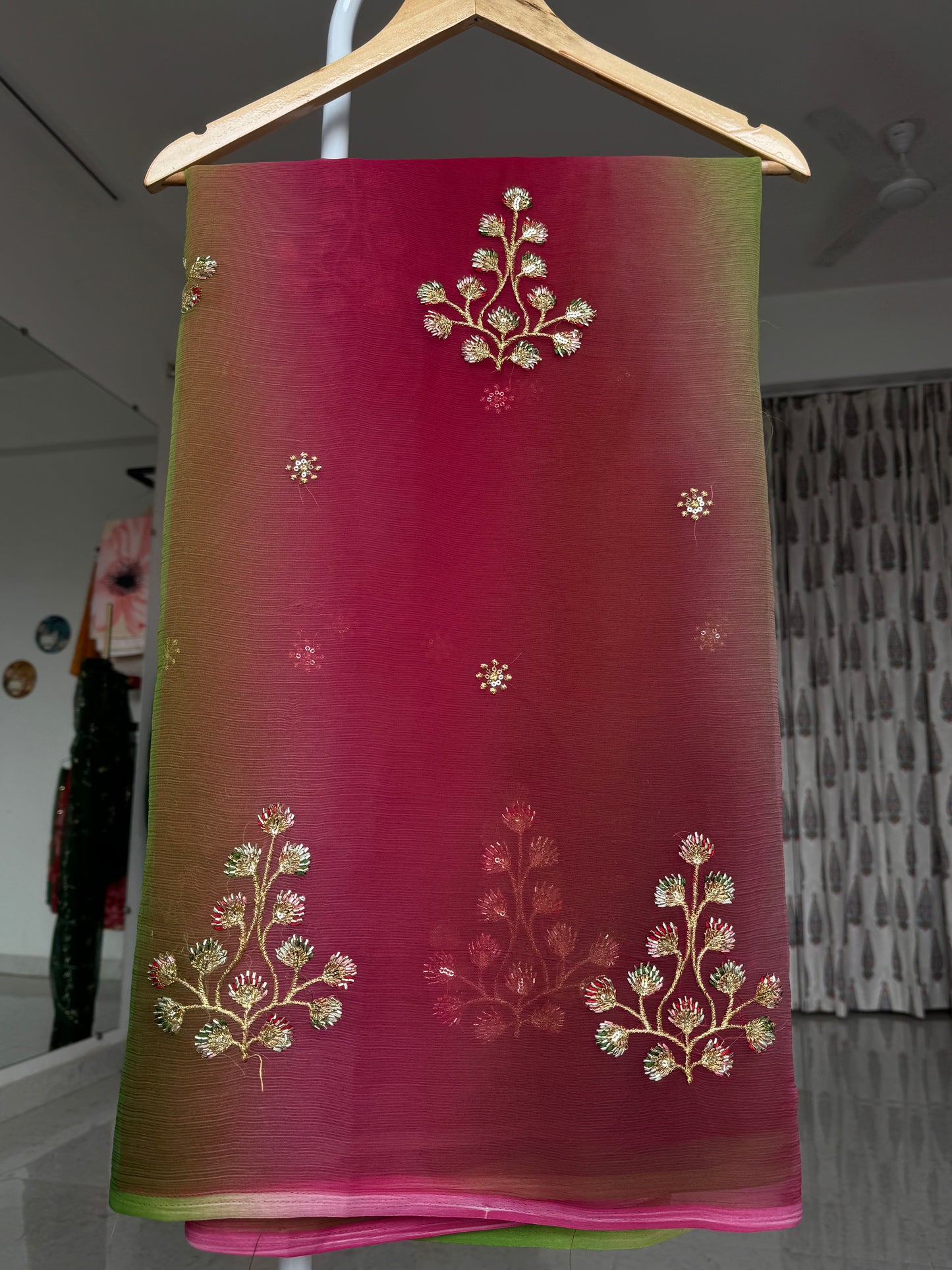 Multicolour saree with hand work buta