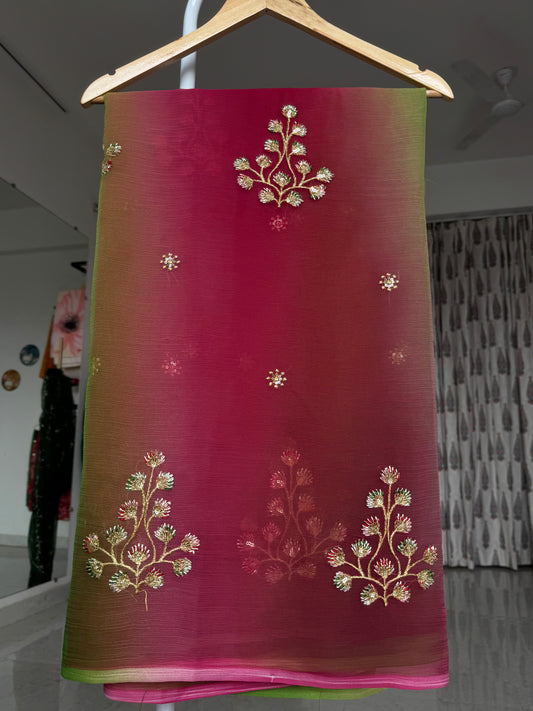 Multicolour saree with hand work buta