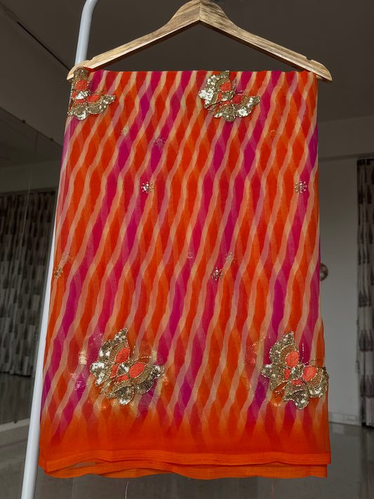 Leheriya with sequins butterfly buta