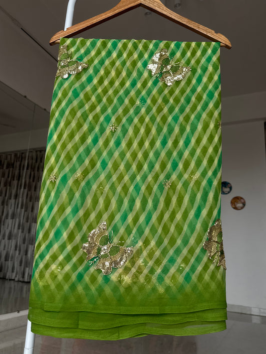 Leheriya with sequins butterfly buta