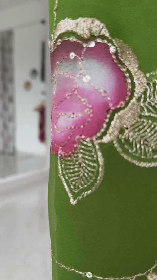 Brush paint saree with aari sitara work