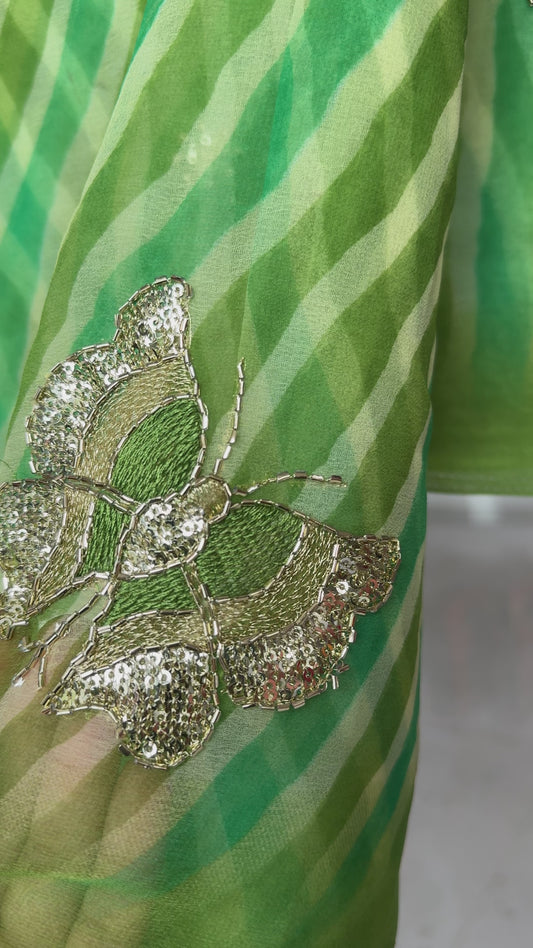 Leheriya with sequins butterfly buta