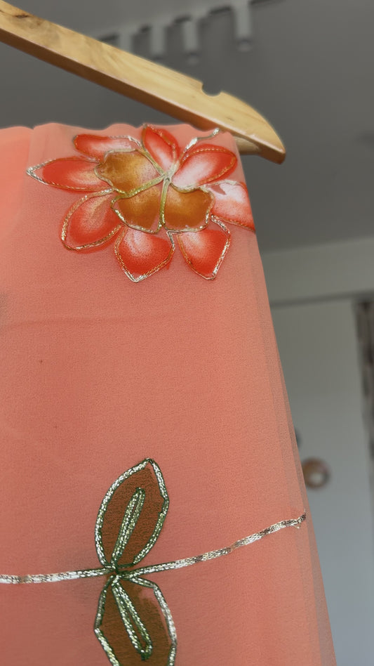Brush paint saree with gota work