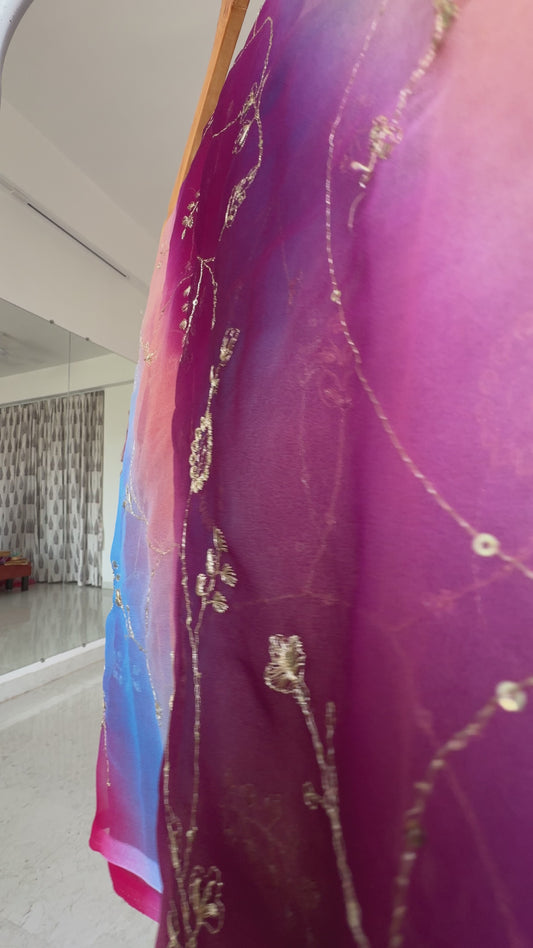 Multi colour saree in aari jaal work
