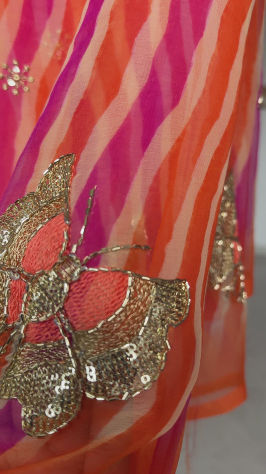 Leheriya with sequins butterfly buta