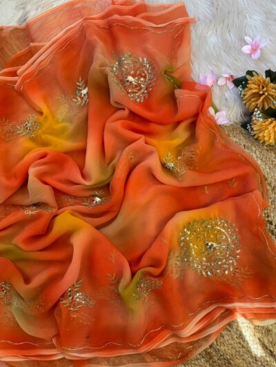 Multicolour saree with mayur work