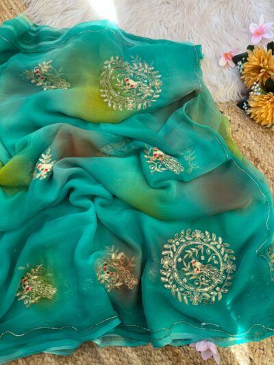 Multicolour saree with mayur work