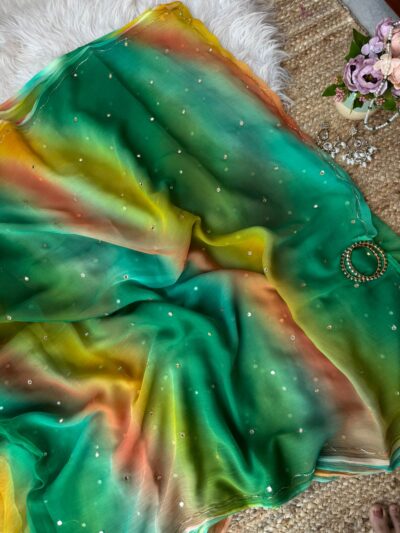 Multicolour saree with mirror work