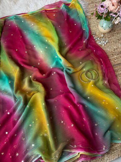 Multicolour saree with mirror work