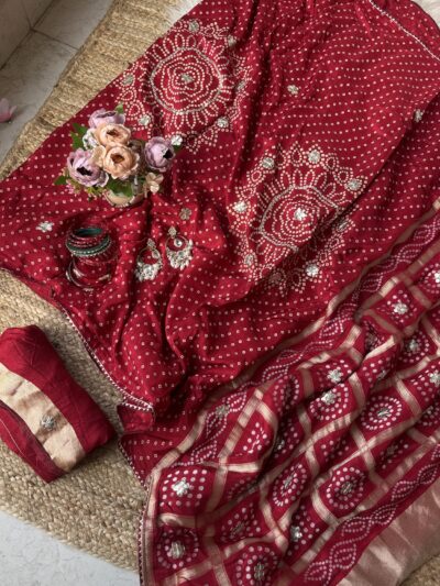 Handwork saree with gharchola pallu