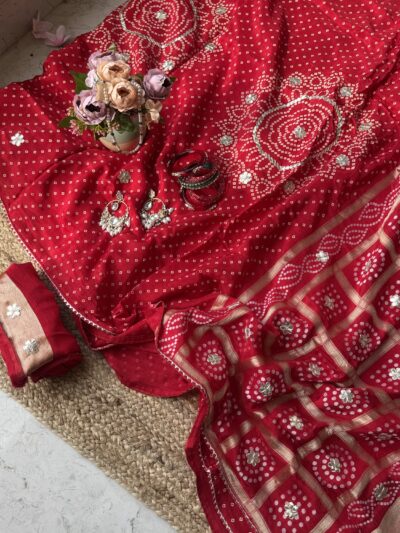 Handwork saree with gharchola pallu