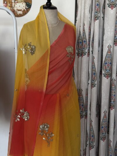 Multicolour saree with sequins buta