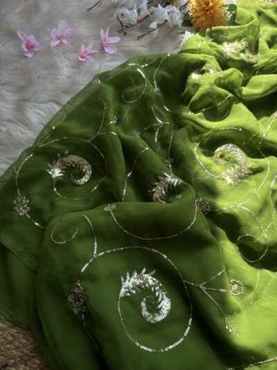Heavy sequins jaal work saree