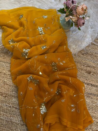 Heavy sequins jaal work saree