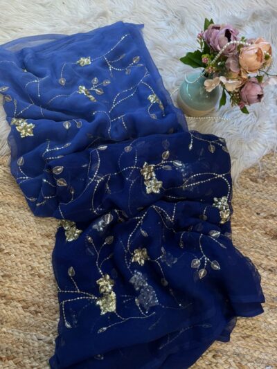 Heavy sequins jaal work saree